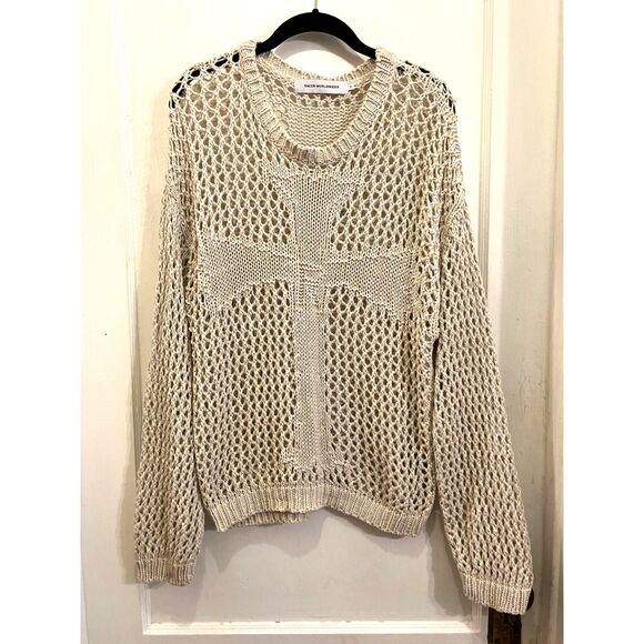 RACER WORLDWIDE Beige Cross Mesh Pullover Sweater Top  Mens Size Small - Picture 2 of 9